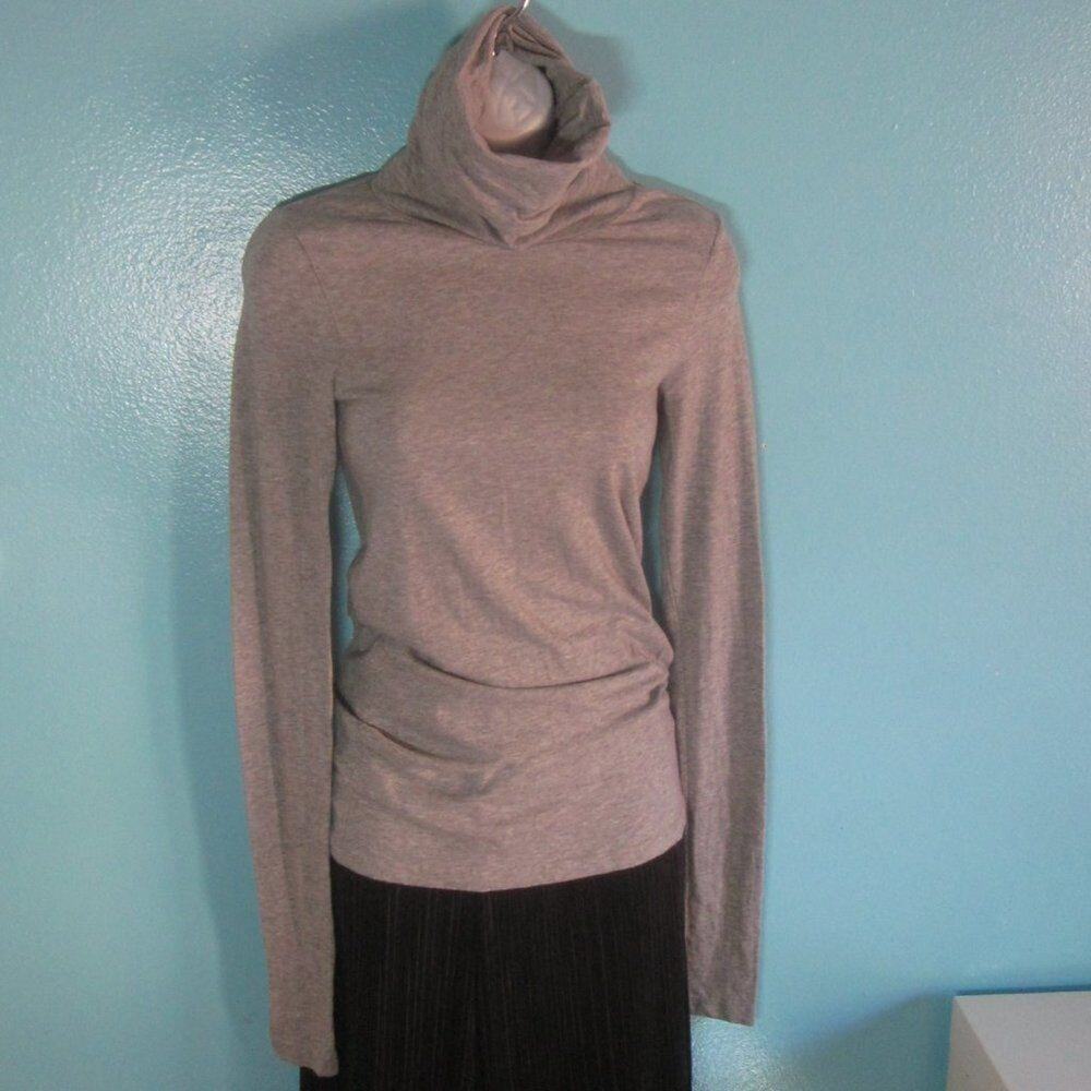 Theory Women Size S Layering Turtleneck Fitted Gray Peruvian Cotton Pullover Tee